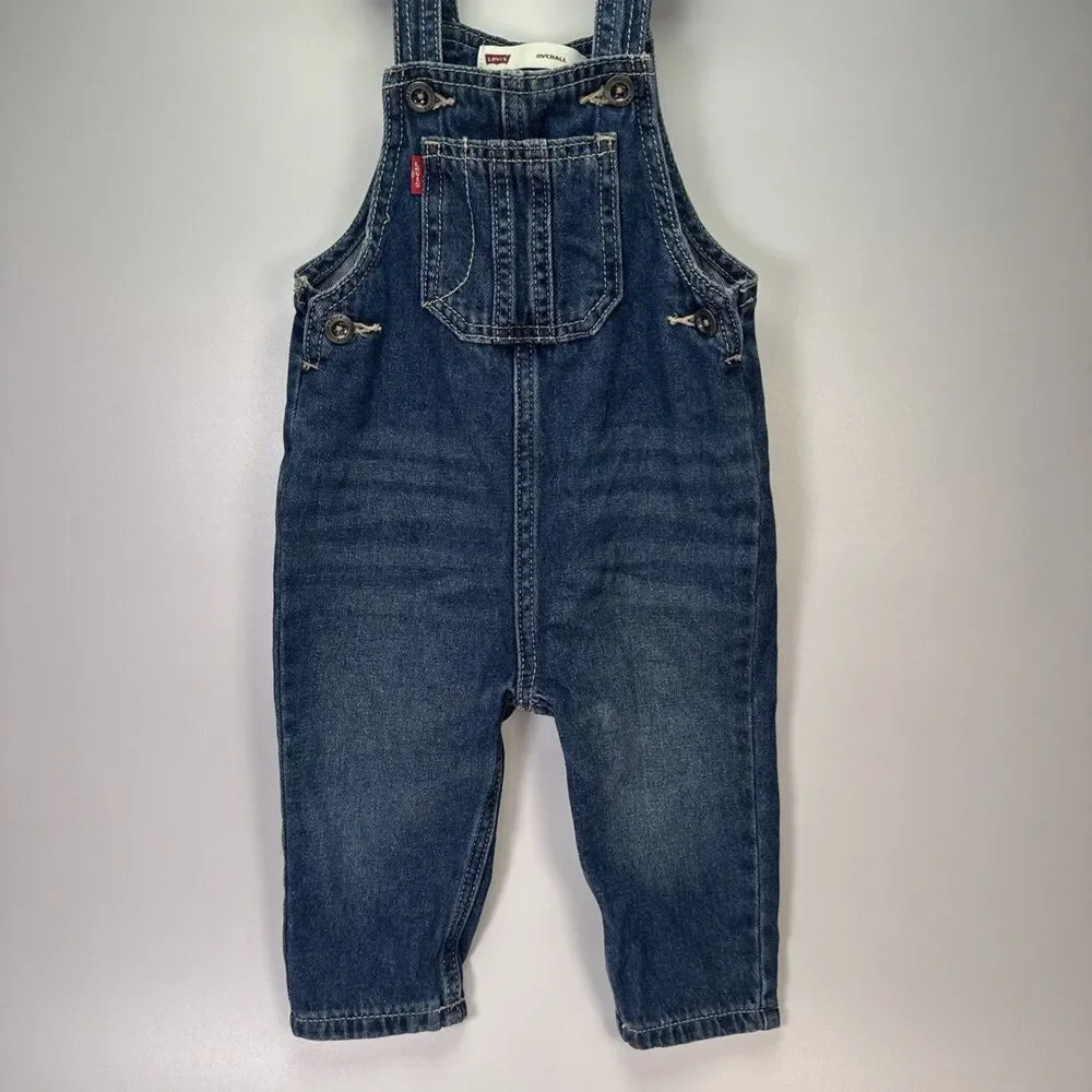 Levi's Toddler Unisex Size 18 Month Blue Denim Overalls 100% Cotton Button